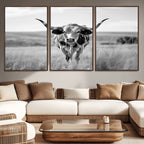 Texas Cow Longhorn Wall Art Canvas Print for Farm House Wall Art, Framed and Ready to Hang