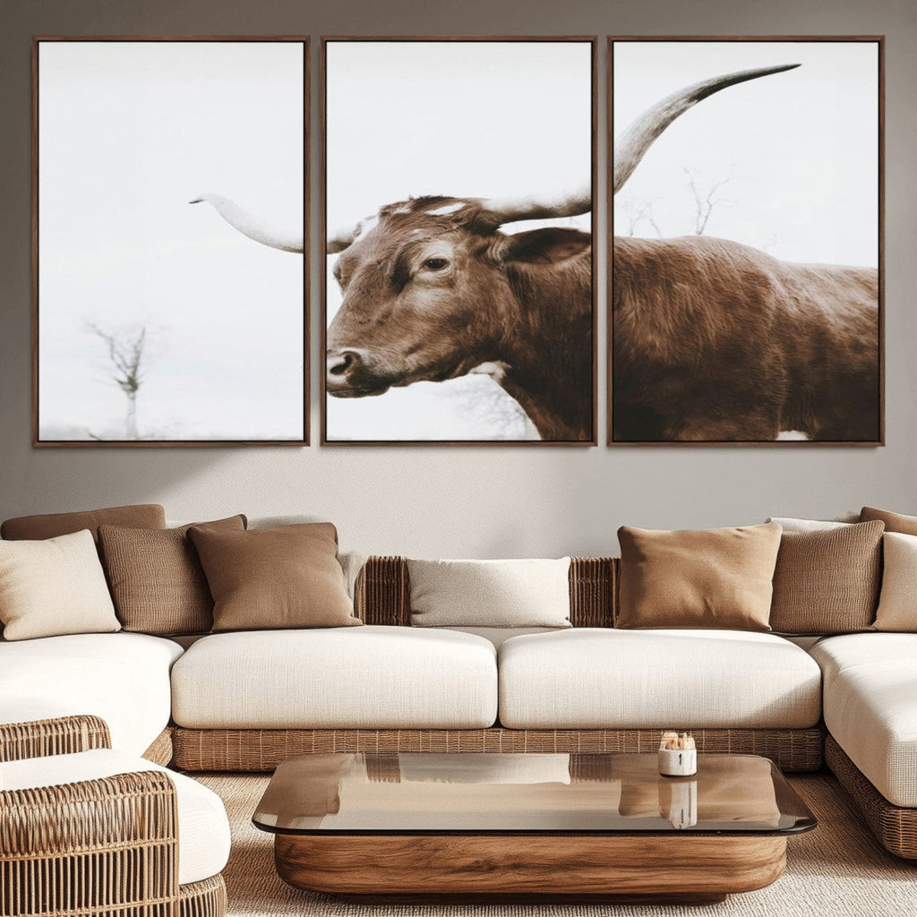 Rustic Bull Wall Art Canvas Print, Modern Longhorn Farmhouse Animal Decor