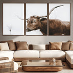 Rustic Bull Wall Art Canvas Print, Modern Longhorn Farmhouse Animal Decor