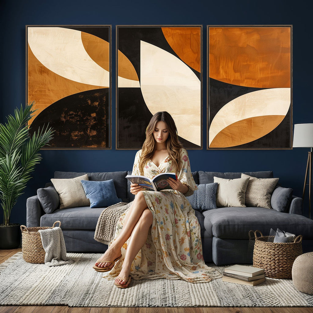 Geometric Abstract Wall Art Canvas Print, Mid Century Modern Wall Art