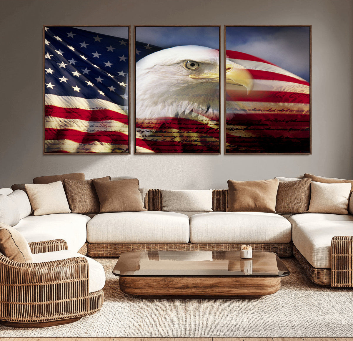 American Flag Eagle Symbol Wall Art Canvas Print, Patriotic American Flag Eagle Wall Art