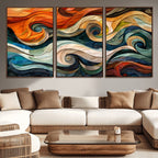 Abstract Wave Wall Art, Ready to Hang Framed Canvas Print | Extra Large 3 Piece Canvas Wall Art