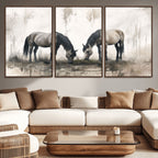 Chinese Ink Style Vintage Horses Wall Art Canvas Print