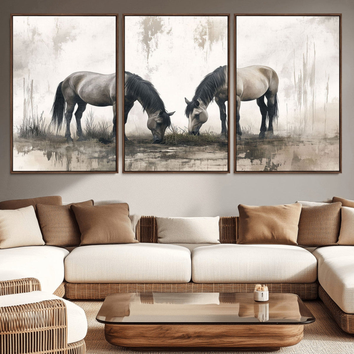 Chinese Ink Style Vintage Horses Wall Art Canvas Print