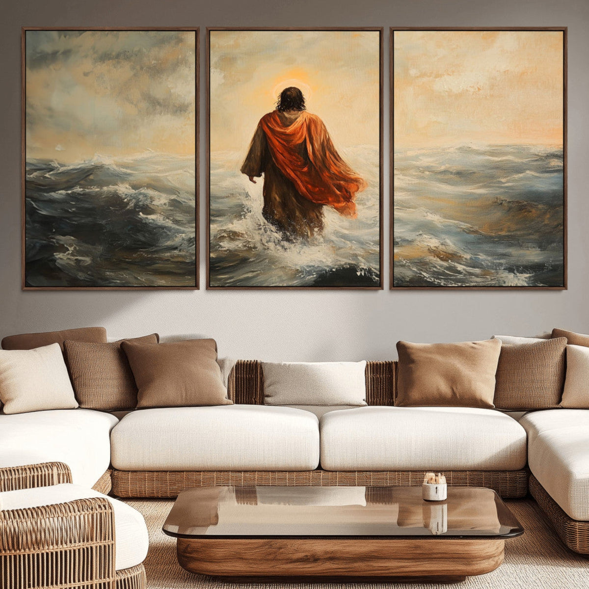 Jesus Walking on Water, Christian Wall Art, Jesus Christ Oil Painting Style Print