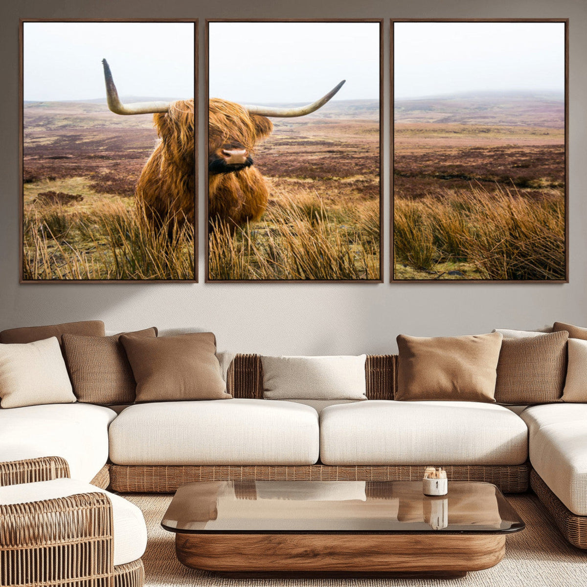 Scottish Highland Cow Canvas Wall Art, Rustic Farmhouse Decor