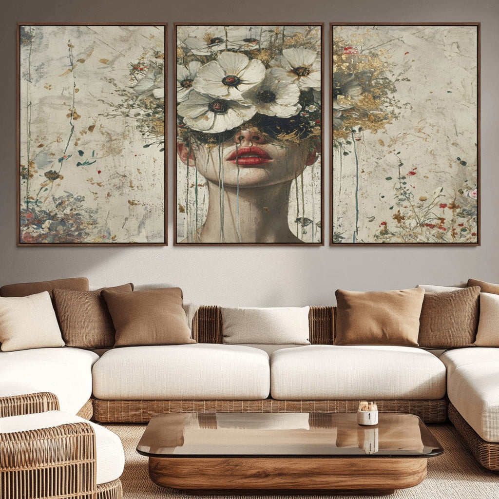 Abstract Floral Women Pastel Wall Art Canvas Print