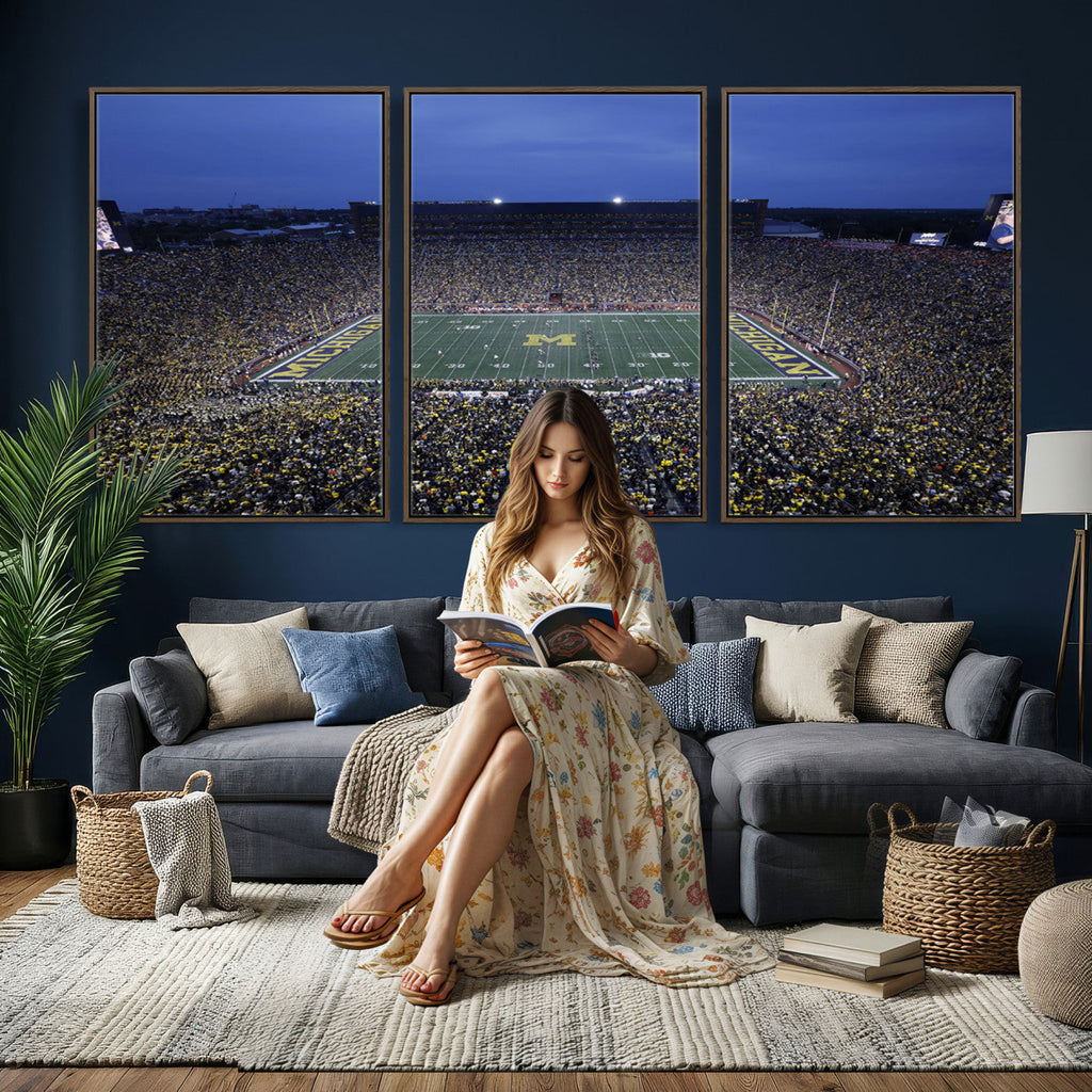 University of Michigan Wolverines Football Team Print, Ann Arbor, Home Bar Wall Decor
