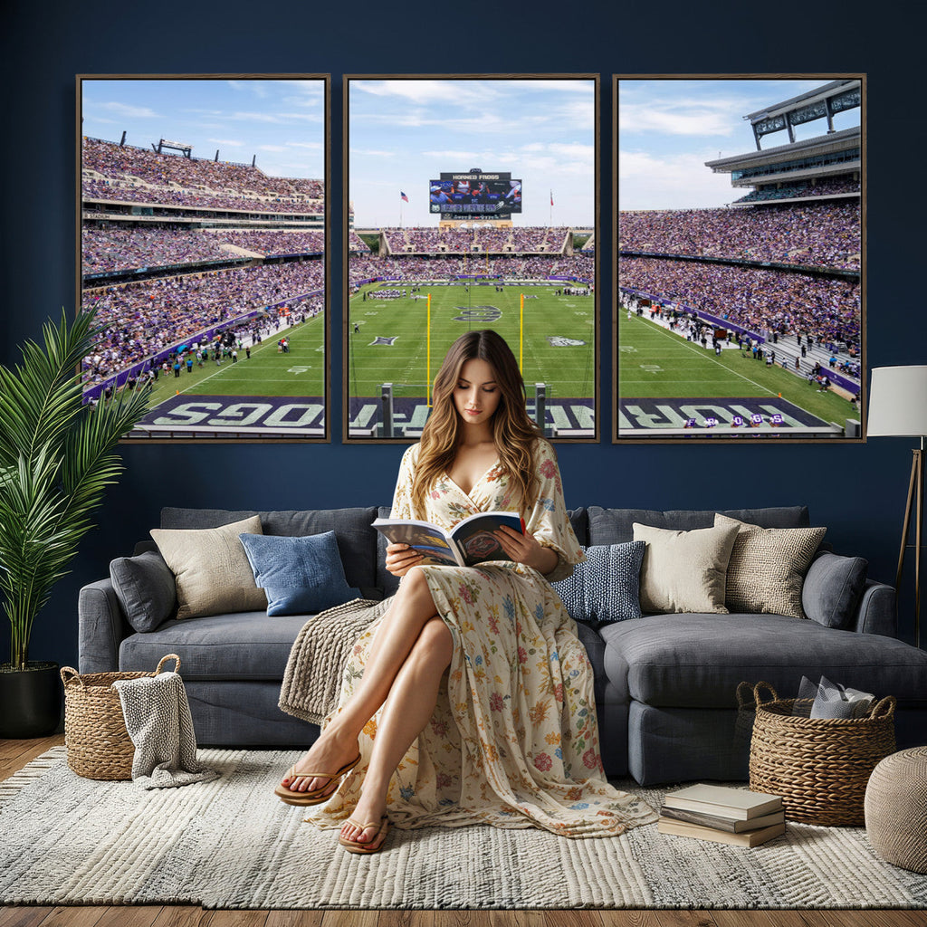 TCU Horned Frogs Football Team Print, Fort Worth Amon G. Carter Stadium, Framed and Ready to Hang