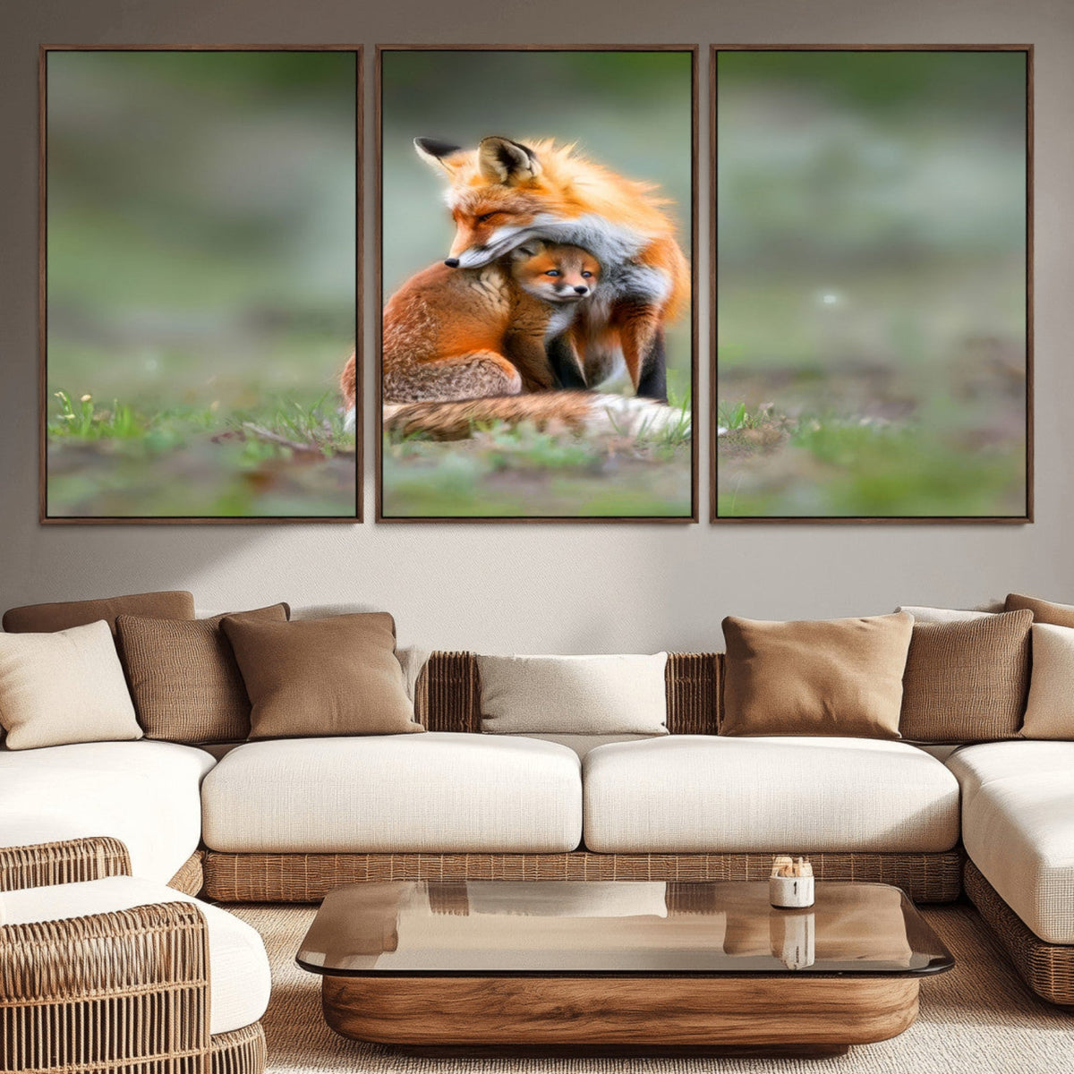 Heartwarming Fox and Baby Cub Wall Art | Canvas Print of Foxes in Nature