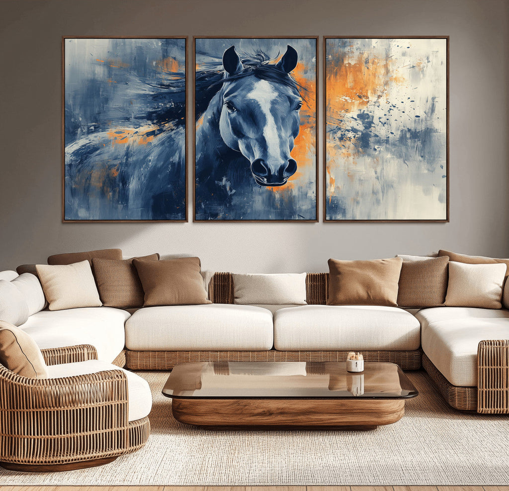 Abstract Blue Horse Wall Art Print Canvas | Western Horse Wall Art for Farmhouse Decor