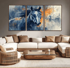 Abstract Blue Horse Wall Art Print Canvas | Western Horse Wall Art for Farmhouse Decor