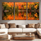 Forest Reflection Art | Autumn Forest Reflection Wall Art | Triptych Canvas Print