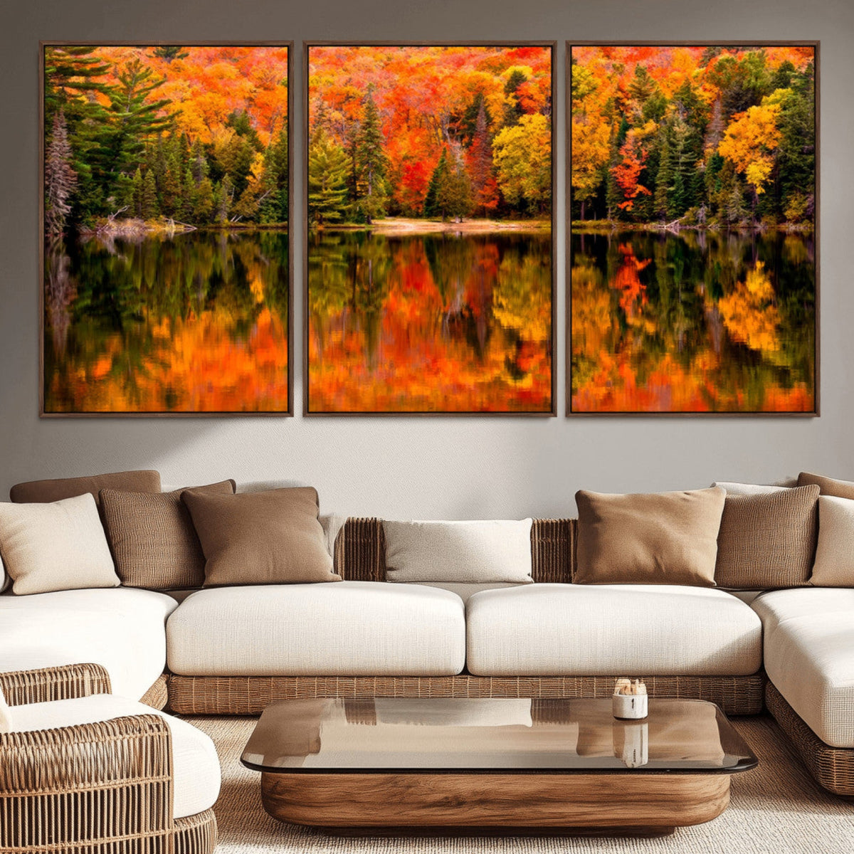 Forest Reflection Art | Autumn Forest Reflection Wall Art | Triptych Canvas Print