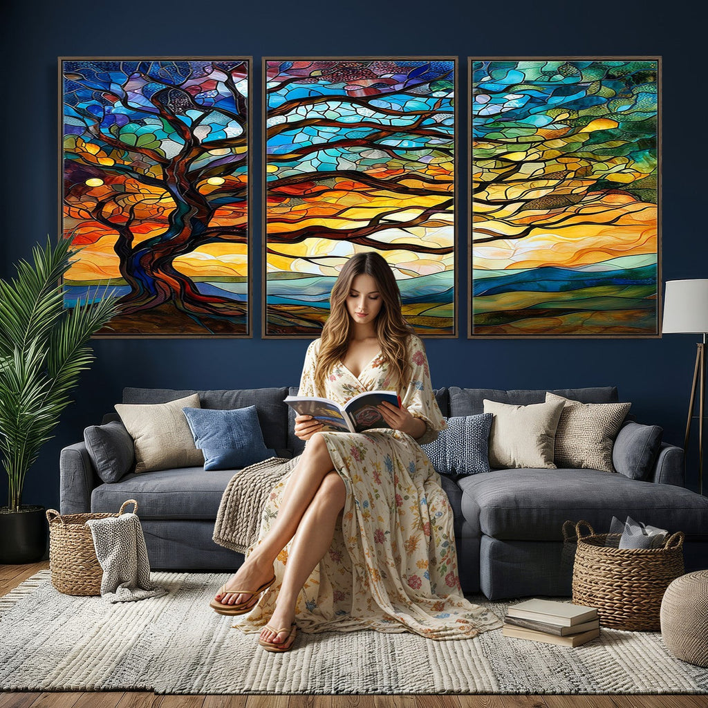 Mosaic Tree Wall Art | Ready to Hang Stained Glass Style Canvas Print