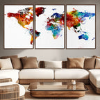 Colorful World Map Canvas Wall Art Print, Contemporary Global Map Artwork