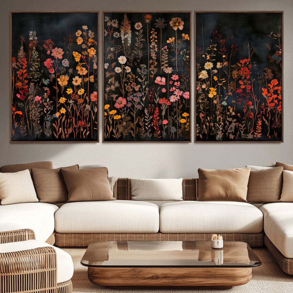 Large Floral Painting Print Illustration Flowers Canvas Wall Art