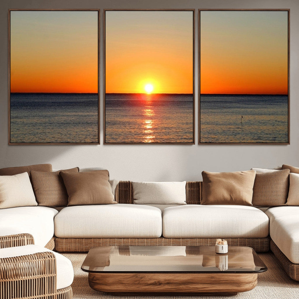 Golden Horizon Sunset Over Ocean Wall Art Canvas Print | Tropical Beach Canvas