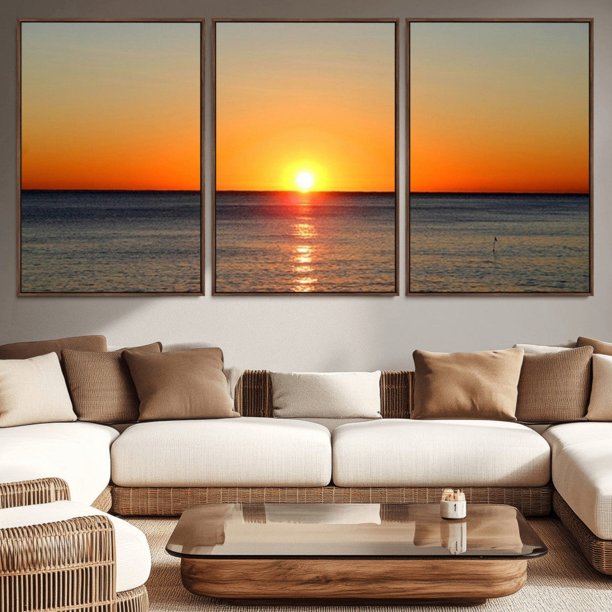 Golden Horizon Sunset Over Ocean Wall Art Canvas Print | Tropical Beach Canvas