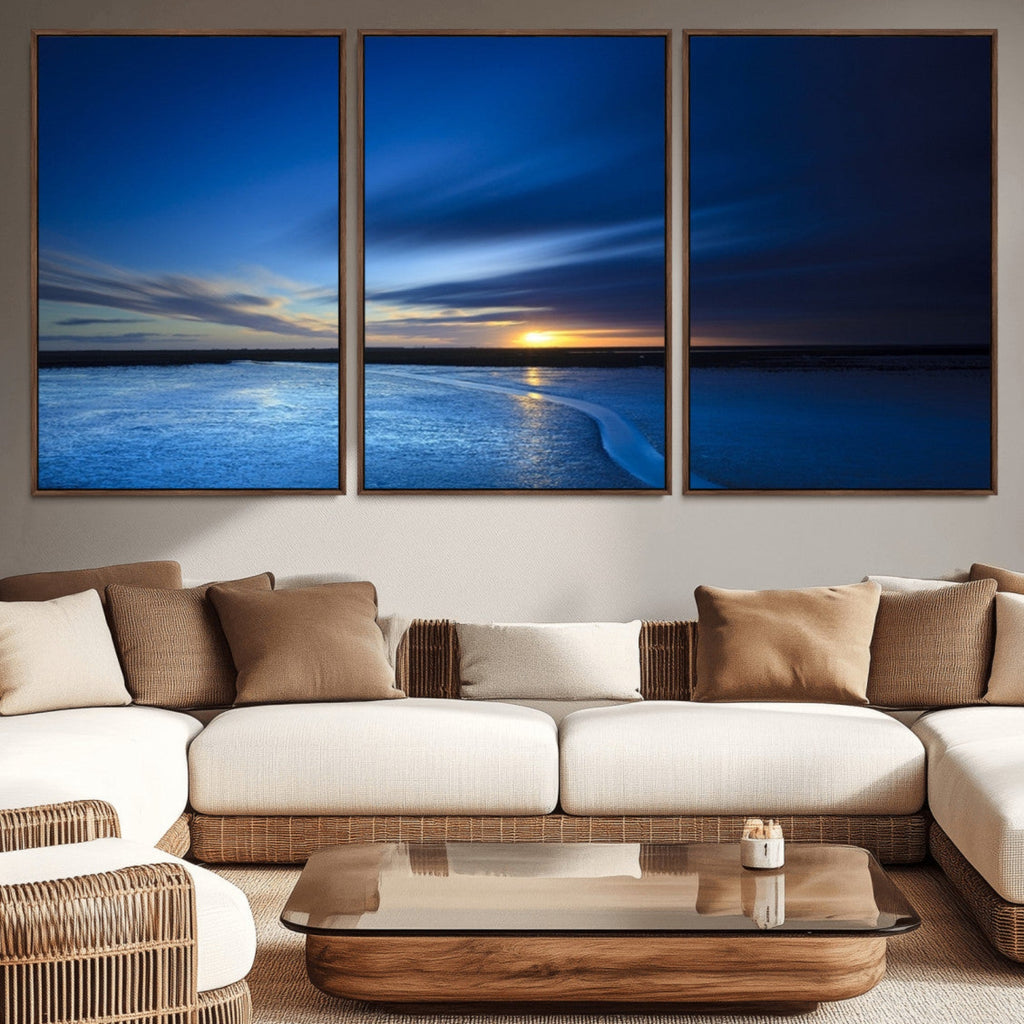 Blue Sunset Ocean Canvas Wall Art Print | Serene Coastal Horizon