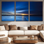 Blue Sunset Ocean Canvas Wall Art Print | Serene Coastal Horizon