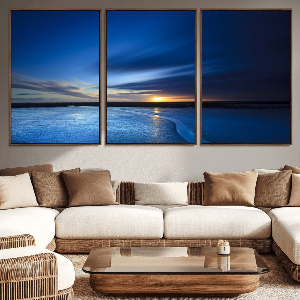 Blue Sunset Ocean Canvas Wall Art Print | Serene Coastal Horizon