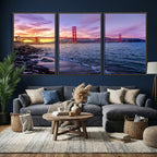 Golden Gate Bridge Wall Art Canvas Print, Framed San Francisco Sunset Landmark