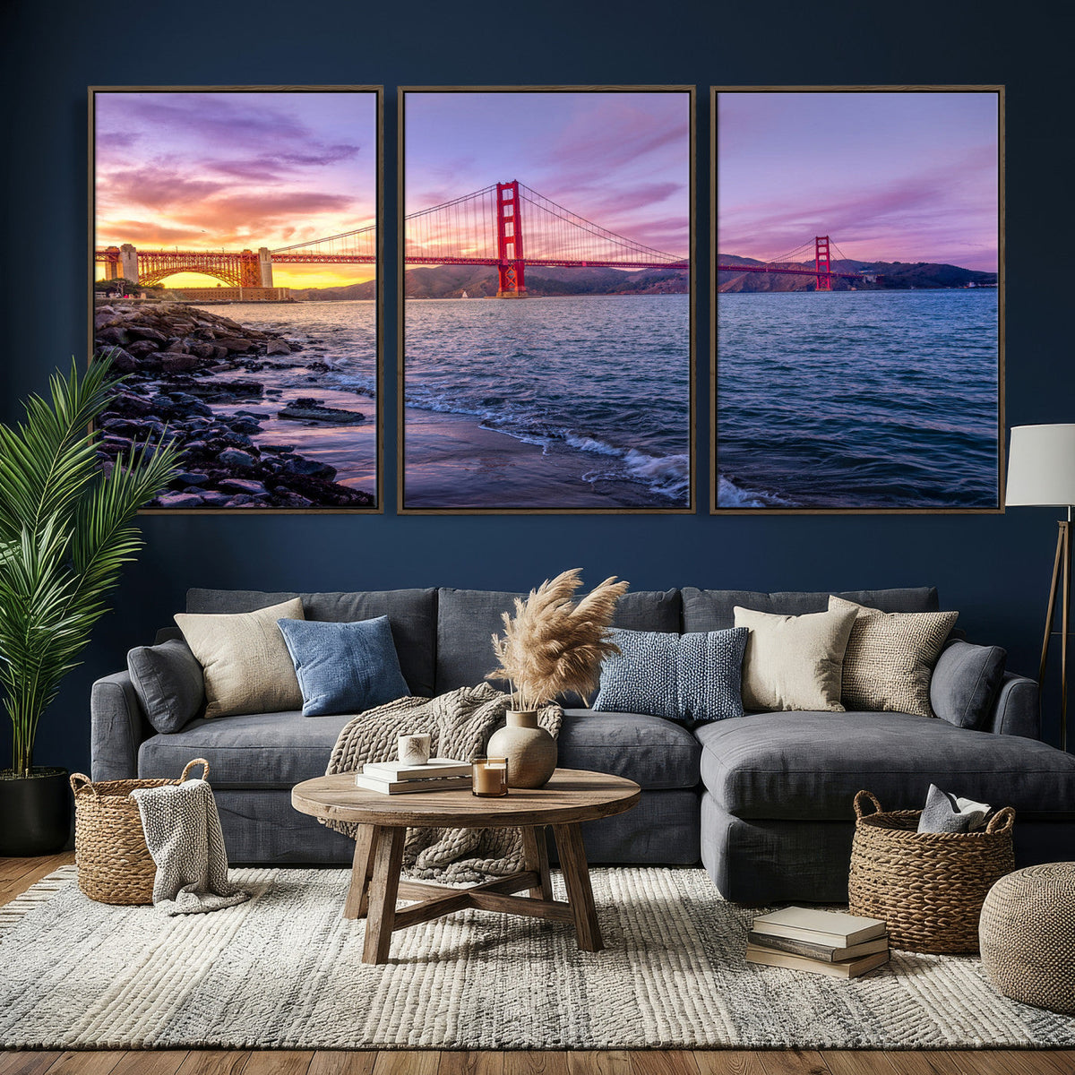 Golden Gate Bridge Wall Art Canvas Print, Framed San Francisco Sunset Landmark