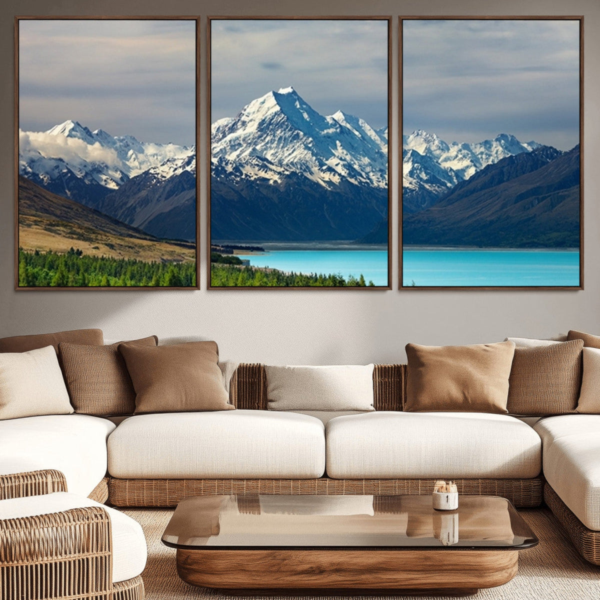 Mount Cook and Lake Pukaki Canvas Wall Art Print | Majestic Snow Capped Peaks