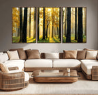 Sunlit Forest Wall Art Canvas Print, Large Framed Woodland Scene with Golden Light