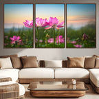 Pink Flower on the Mountain Canvas Print, Framed Pink Flower Canvas Wall Art