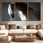Large Wall Art Cream Colored Horse on Grey Background Canvas