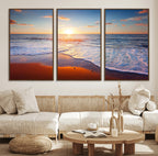 Tropical Ocean Sunset Wall Art Canvas Print, Golden Beach Horizon, Coastal Island Decor