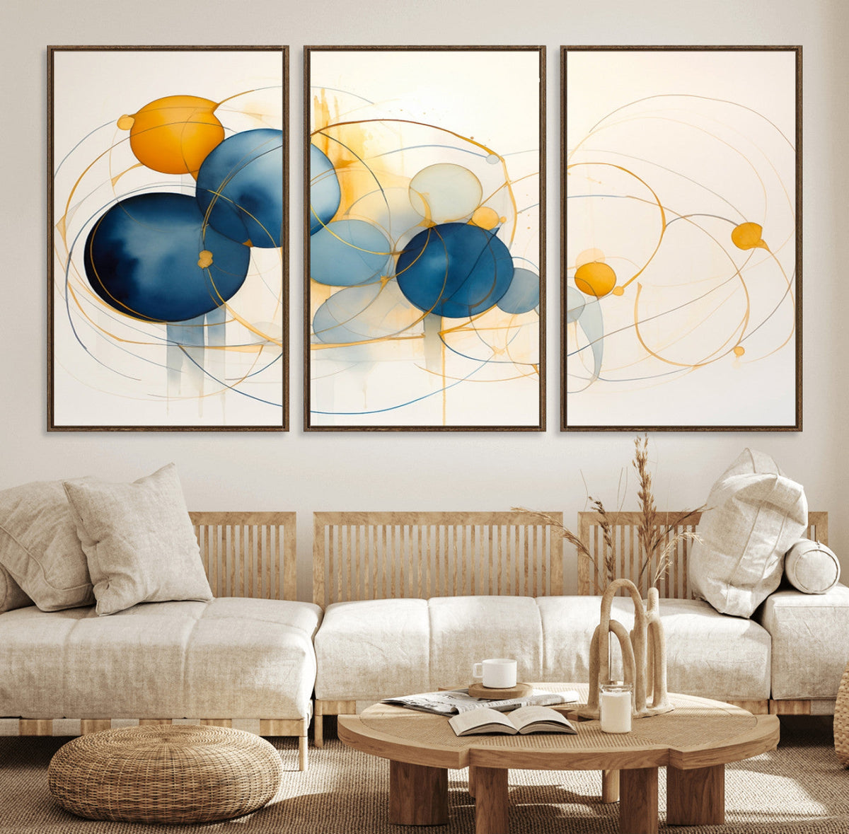 Geometric Blue Orange Abstract Wall Art Canvas, Geometric Blue Orange Canvas Print