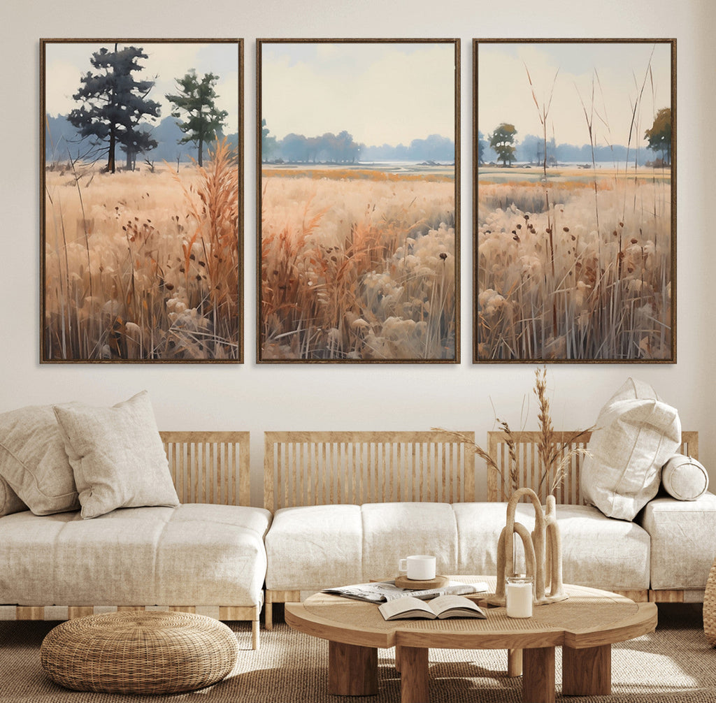 Golden Fields Canvas Wall Art Print | Serene Minimalist Landscape for Modern Decor