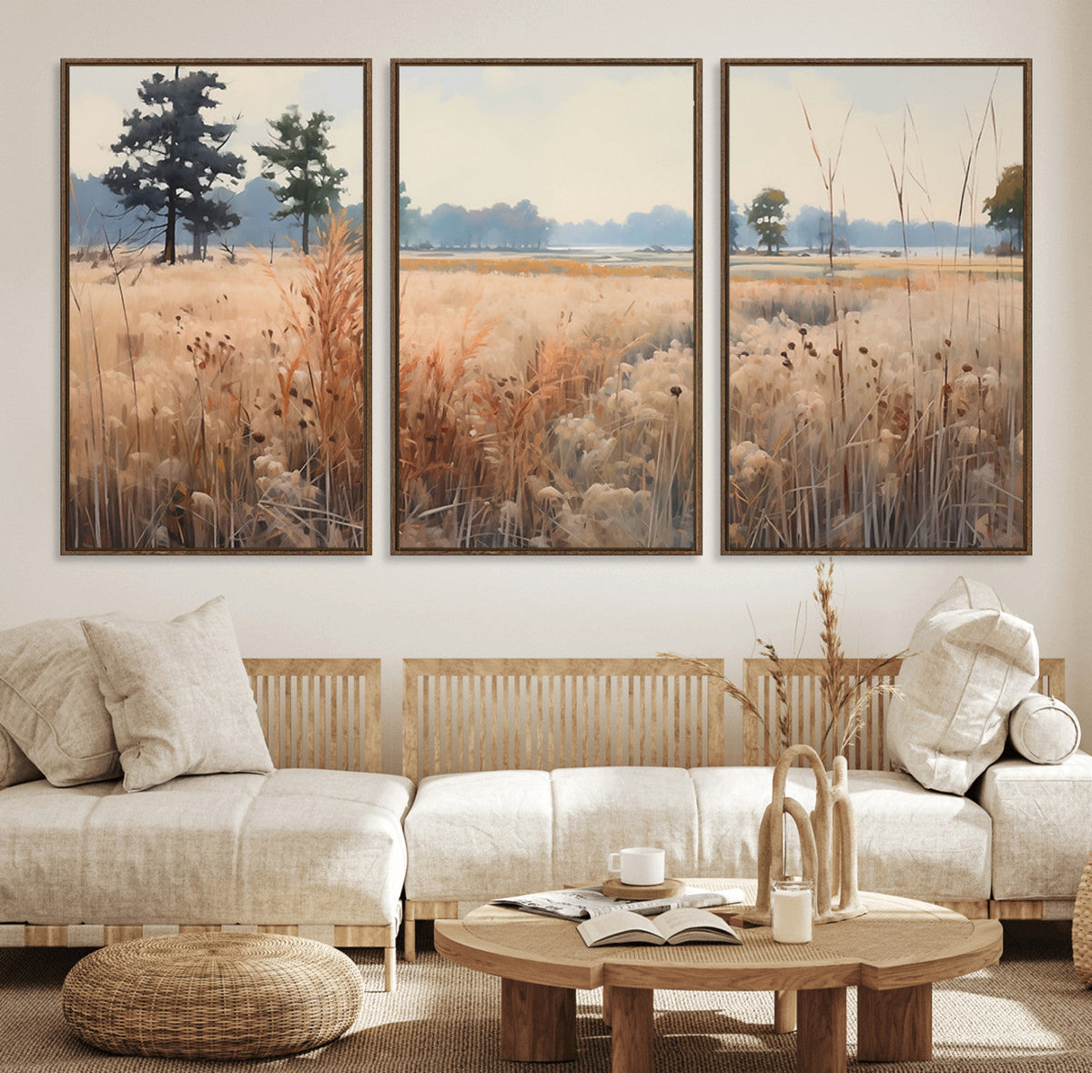 Golden Fields Canvas Wall Art Print | Serene Minimalist Landscape for Modern Decor