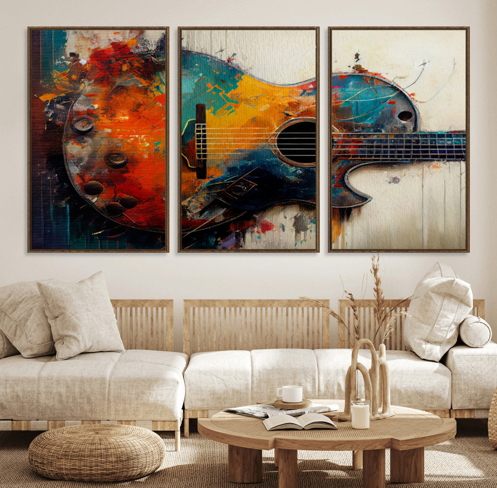 Abstract Guitar Wall Art Canvas | Vibrant Music-Inspired Art for Living Room or Studio
