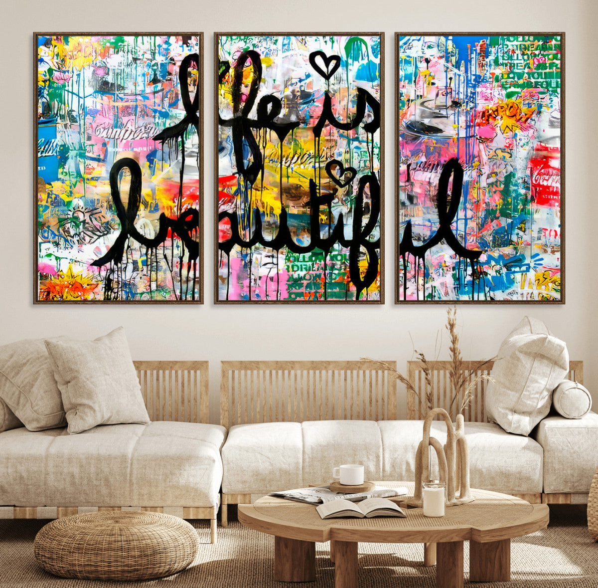 Life Beautiful Art Print | Banksy Graffiti Wall Art Canvas Print