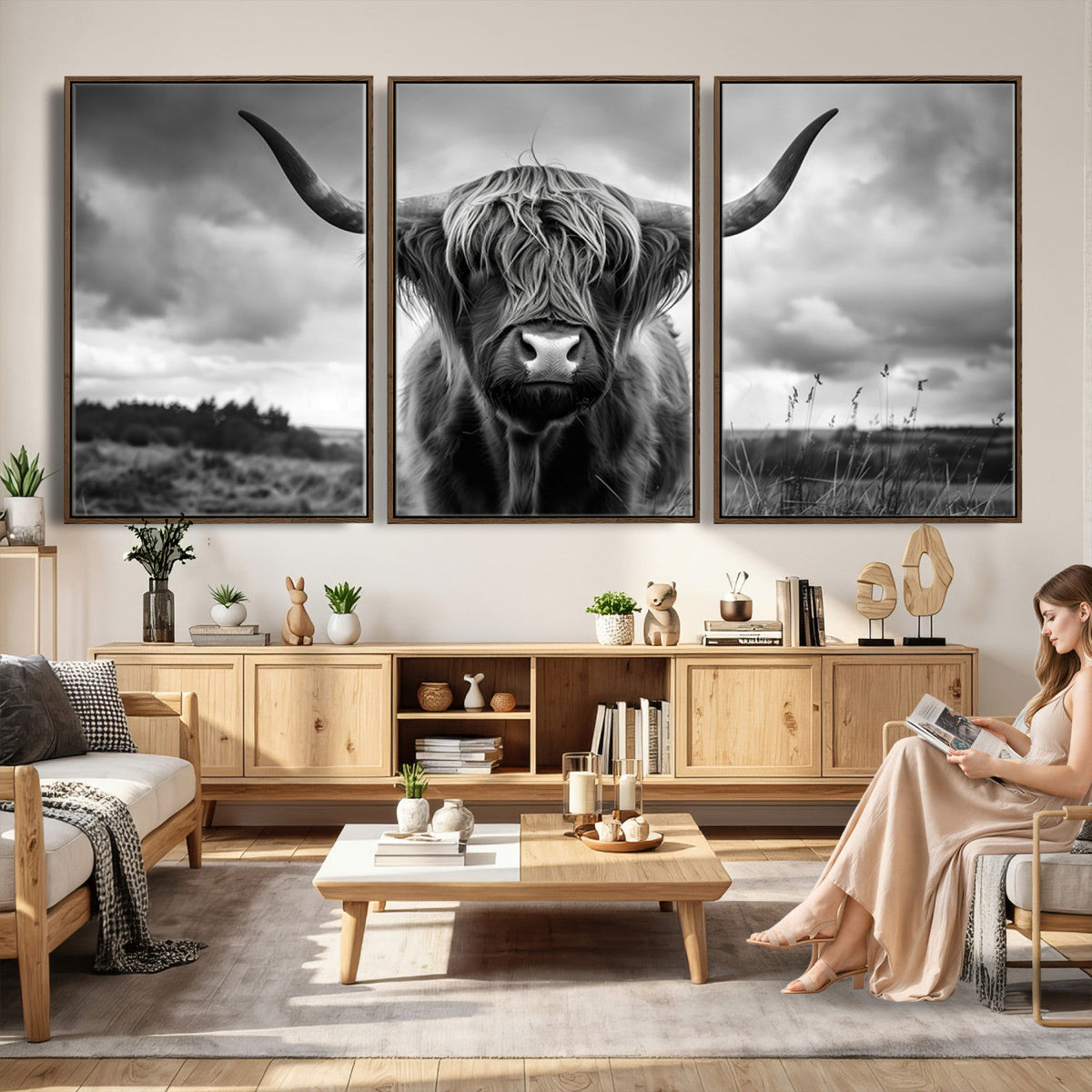 Scottish Cow Wall Art Canvas Print, Longhorn Wall Art
