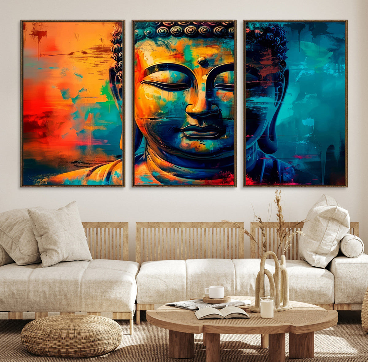 Colorful Buddha Wall Art | Framed Abstract Portrait Canvas
