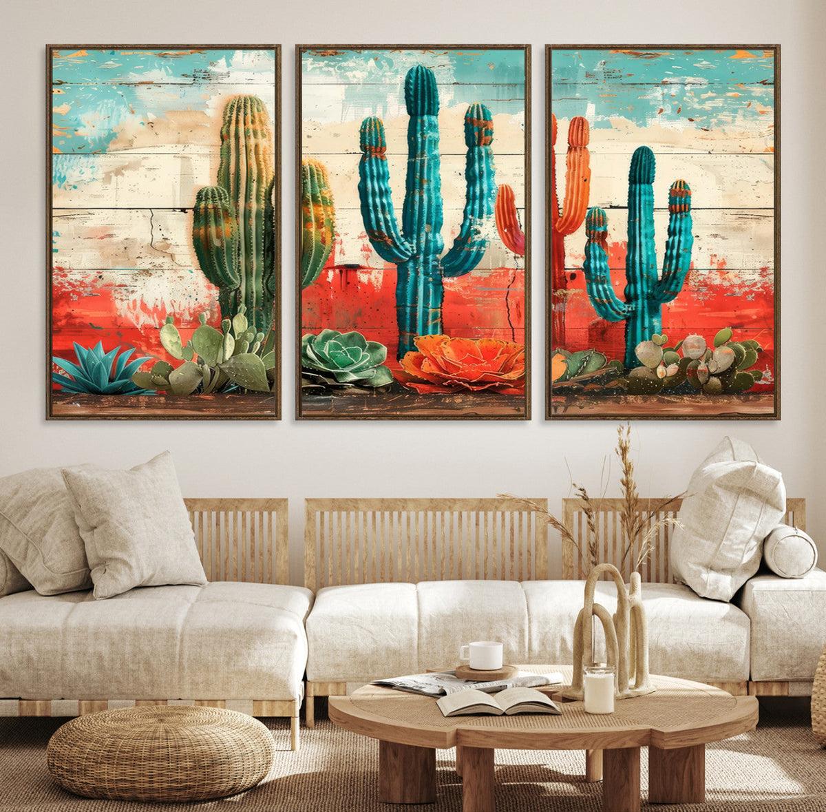 Colorful Cacti Wall Art | Framed Vibrant Succulent Canvas