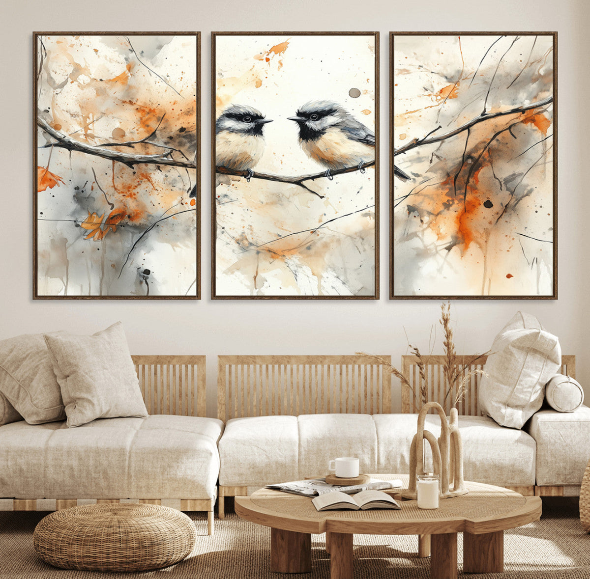 Beautiful Birds Wall Art | Framed Watercolor Branch Canvas