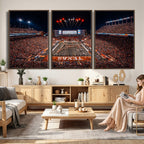 Texas Stadium Night Game Wall Art Canvas Print, Vibrant Football Fireworks Scene