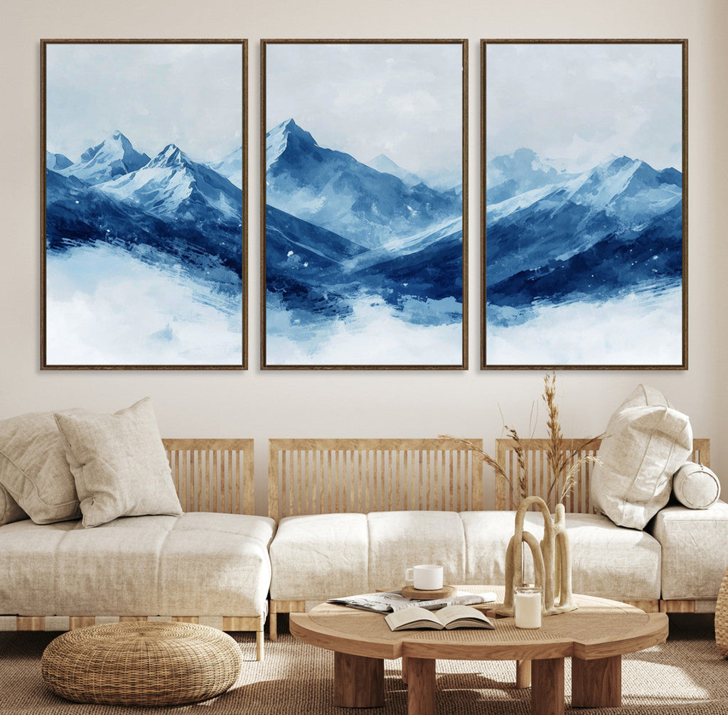 Blue Mountains Wall Art | Framed Snowy Range Canvas Artwork