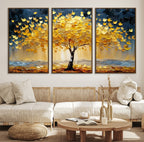 Golden Tree Wall Art | Framed Autumn Leaves Canvas Artwork