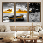 Yellow Rowboat Wall Art | Framed Tropical Shoreline Canvas