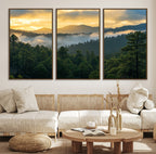 Mountain Sunrise Wall Art | Framed Pine Forest Canvas