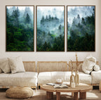 Misty Forest Wall Art Canvas Print | Framed Foggy Mountain Landscape