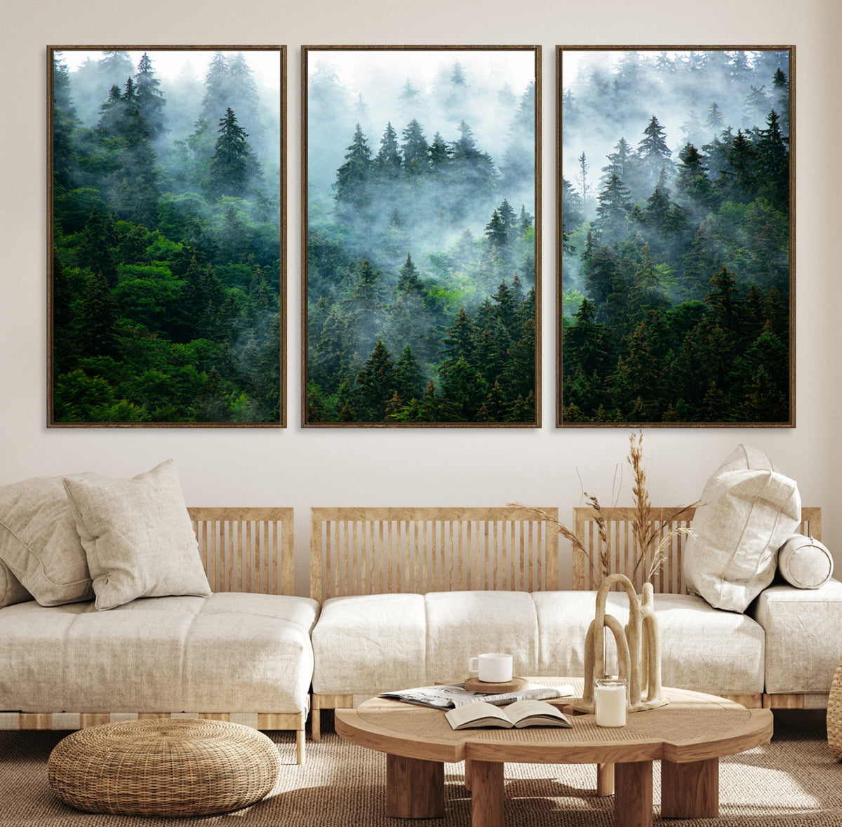 Misty Forest Wall Art Canvas Print | Framed Foggy Mountain Landscape