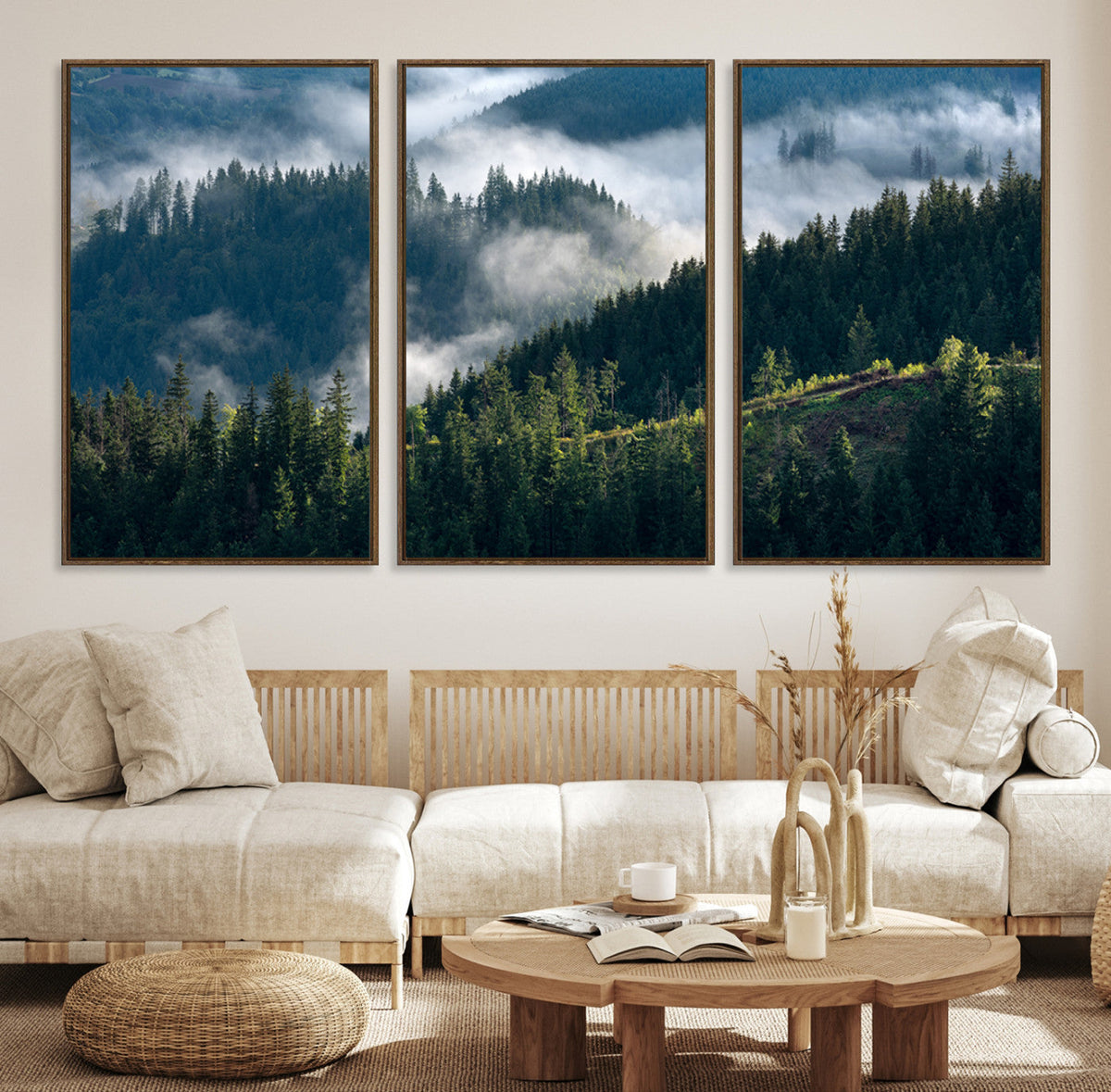 Misty Forest Wall Art Canvas Print | Pine Hills with Foggy Trees